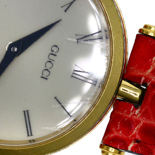 GUCCI Watches Quartz Gold Plated, Leather gold Sherry line Ivory dial Women Used Authentic