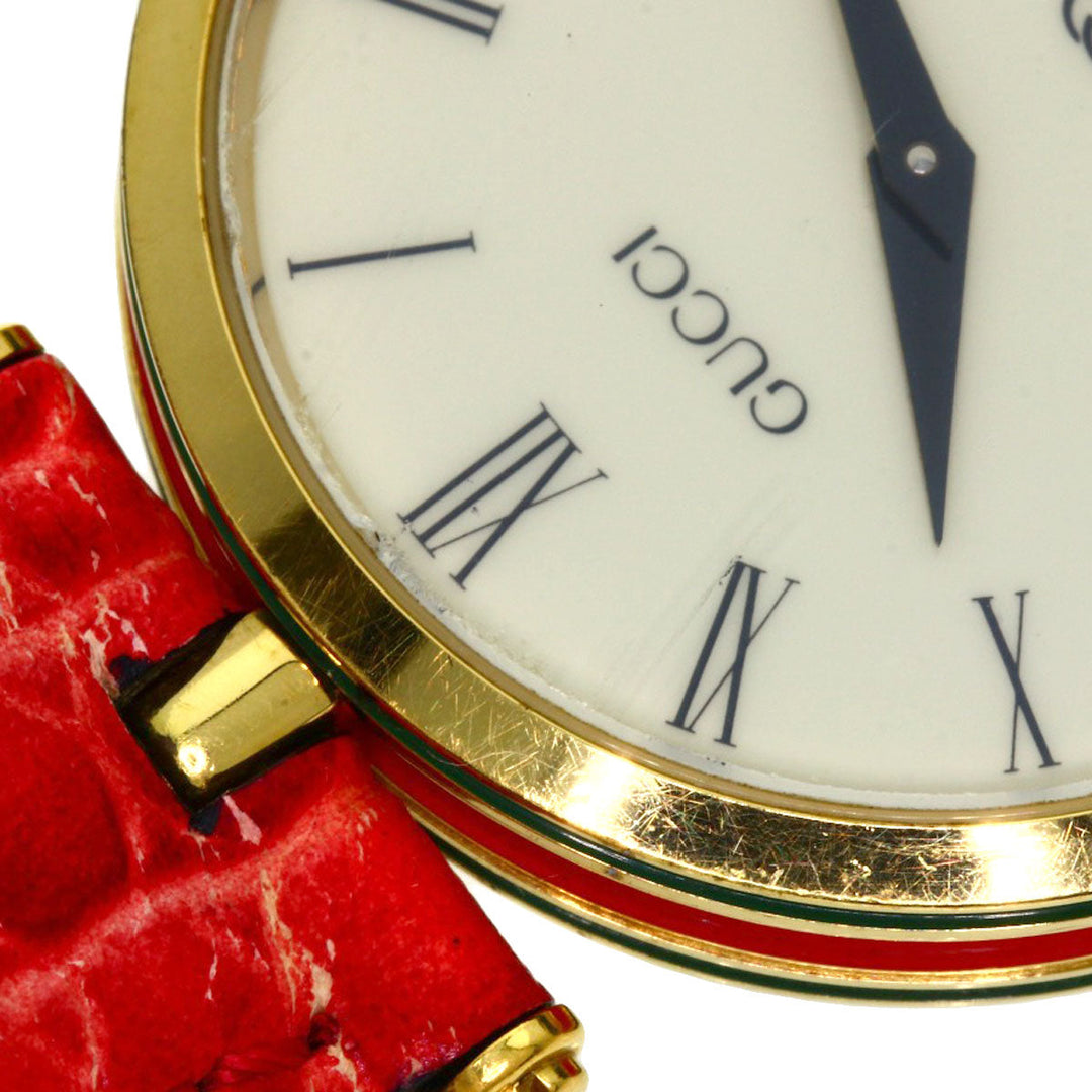 GUCCI Watches Quartz Gold Plated, Leather gold Sherry line Ivory dial Women Used Authentic