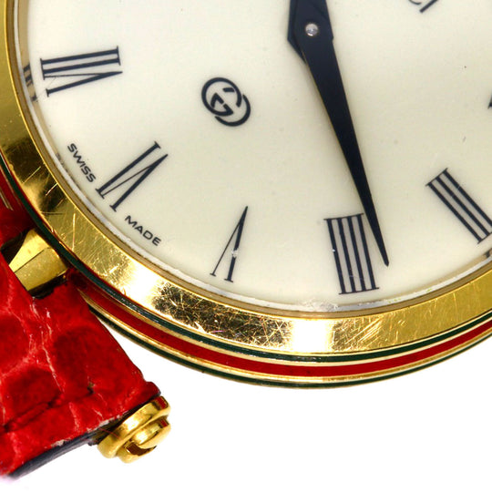 GUCCI Watches Quartz Gold Plated, Leather gold Sherry line Ivory dial Women Used Authentic