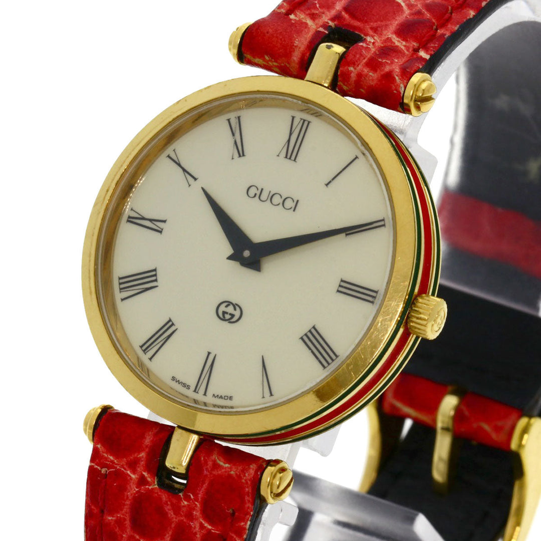 GUCCI Watches Quartz Gold Plated, Leather gold Sherry line Ivory dial Women Used Authentic