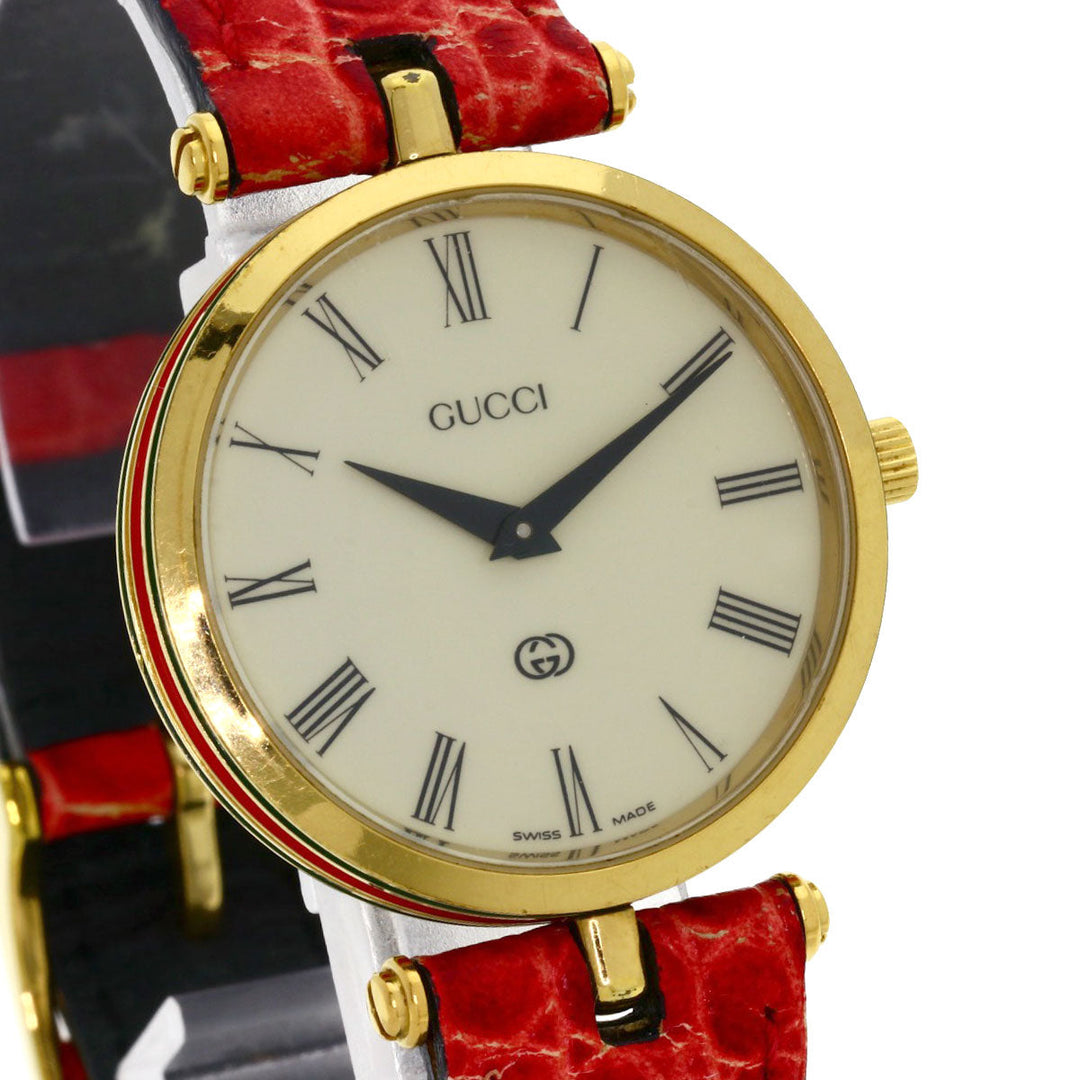 GUCCI Watches Quartz Gold Plated, Leather gold Sherry line Ivory dial Women Used Authentic