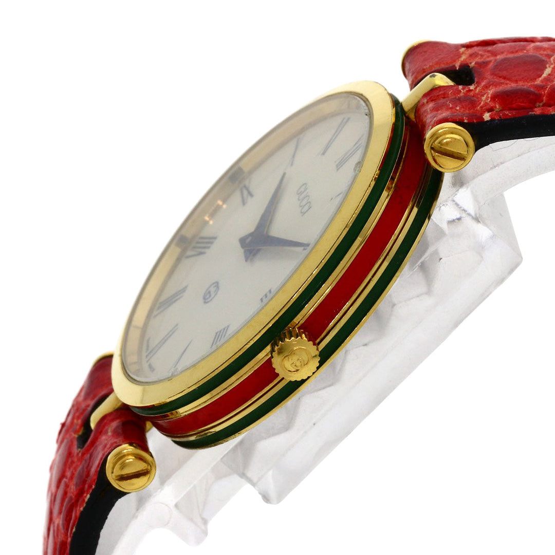 GUCCI Watches Quartz Gold Plated, Leather gold Sherry line Ivory dial Women Used Authentic