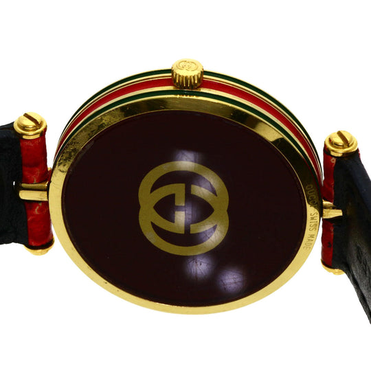 GUCCI Watches Quartz Gold Plated, Leather gold Sherry line Ivory dial Women Used Authentic