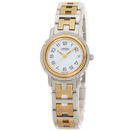 HERMES Watches Quartz Stainless Steel , SSxGP gold Clipper Old Belt white dial Women Used Authentic