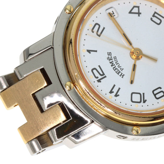 HERMES Watches Quartz Stainless Steel , SSxGP gold Clipper Old Belt white dial Women Used Authentic