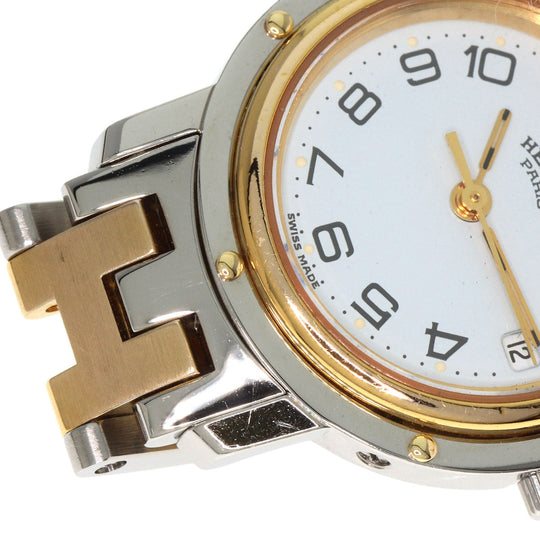 HERMES Watches Quartz Stainless Steel , SSxGP gold Clipper Old Belt white dial Women Used Authentic