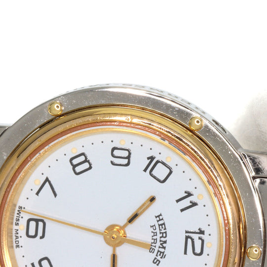 HERMES Watches Quartz Stainless Steel , SSxGP gold Clipper Old Belt white dial Women Used Authentic