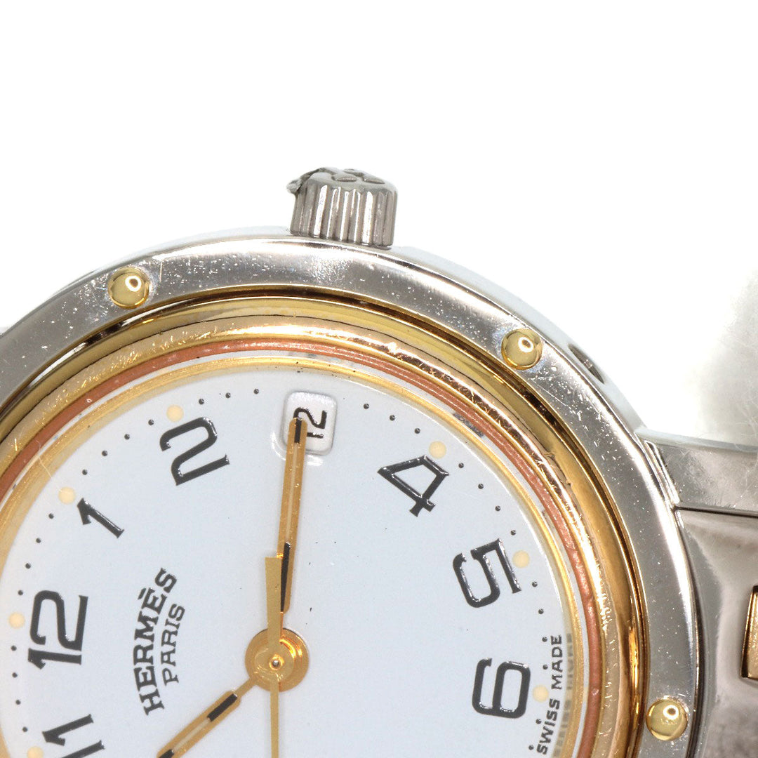 HERMES Watches Quartz Stainless Steel , SSxGP gold Clipper Old Belt white dial Women Used Authentic