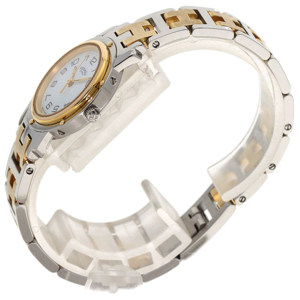 HERMES Watches Quartz Stainless Steel , SSxGP gold Clipper Old Belt white dial Women Used Authentic