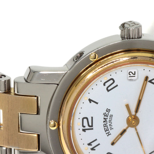 HERMES Watches Quartz Stainless Steel , SSxGP gold Clipper Old Belt white dial Women Used Authentic