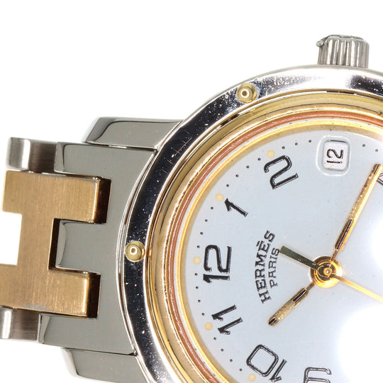 HERMES Watches Quartz Stainless Steel , SSxGP gold Clipper Old Belt white dial Women Used Authentic