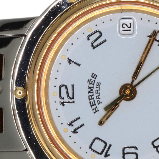 HERMES Watches Quartz Stainless Steel , SSxGP gold Clipper Old Belt white dial Women Used Authentic