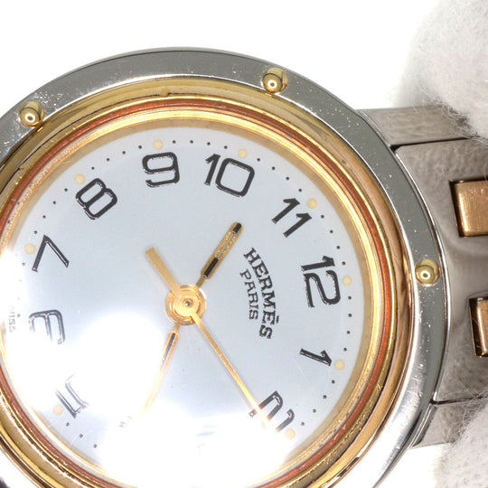 HERMES Watches Quartz Stainless Steel , SSxGP gold Clipper Old Belt white dial Women Used Authentic