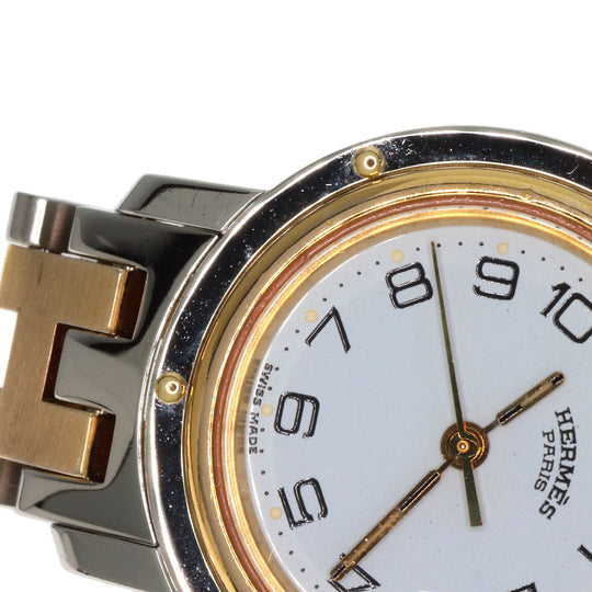 HERMES Watches Quartz Stainless Steel , SSxGP gold Clipper Old Belt white dial Women Used Authentic