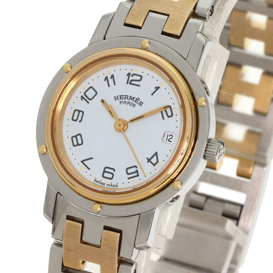 HERMES Watches Quartz Stainless Steel , SSxGP gold Clipper Old Belt white dial Women Used Authentic