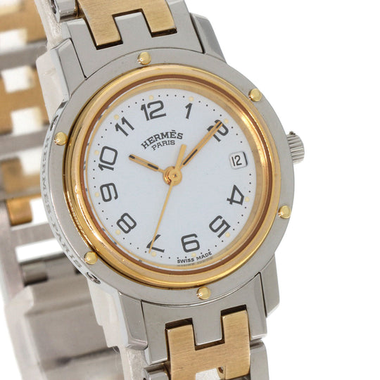HERMES Watches Quartz Stainless Steel , SSxGP gold Clipper Old Belt white dial Women Used Authentic