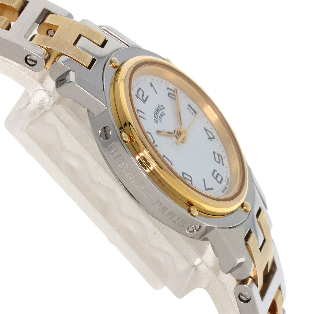 HERMES Watches Quartz Stainless Steel , SSxGP gold Clipper Old Belt white dial Women Used Authentic