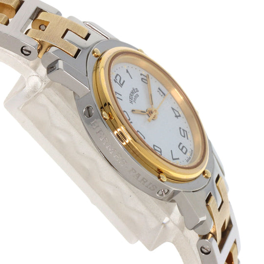 HERMES Watches Quartz Stainless Steel , SSxGP gold Clipper Old Belt white dial Women Used Authentic