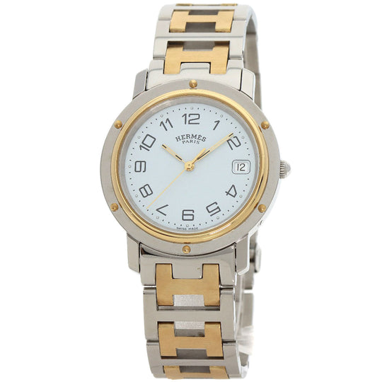 HERMES Watches Quartz CL6.720 Stainless Steel , SSxGP gold Clipper white dial mens Used Authentic