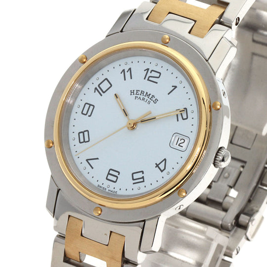 HERMES Watches Quartz CL6.720 Stainless Steel , SSxGP gold Clipper white dial mens Used Authentic