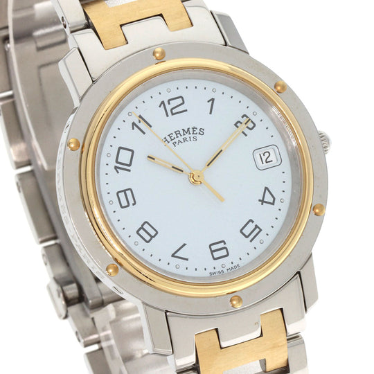 HERMES Watches Quartz CL6.720 Stainless Steel , SSxGP gold Clipper white dial mens Used Authentic