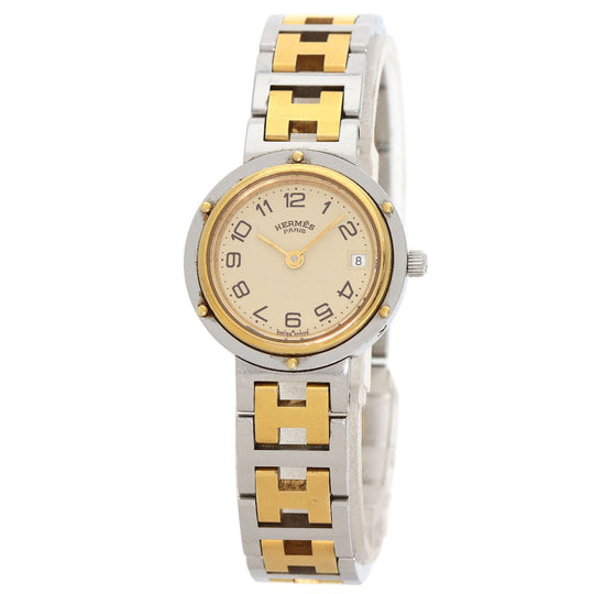 HERMES Watches Quartz Stainless Steel , SSxGP gold Clipper Ivory dial Women Used Authentic