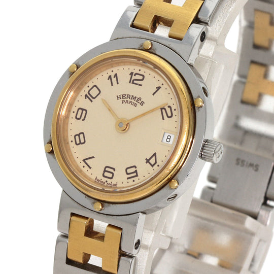 HERMES Watches Quartz Stainless Steel , SSxGP gold Clipper Ivory dial Women Used Authentic
