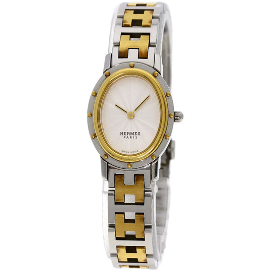 HERMES Watches Quartz CO1.220 Stainless Steel , SSxGP Silver Clipper oval Silver dial Women Used Authentic