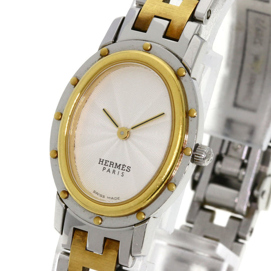 HERMES Watches Quartz CO1.220 Stainless Steel , SSxGP Silver Clipper oval Silver dial Women Used Authentic