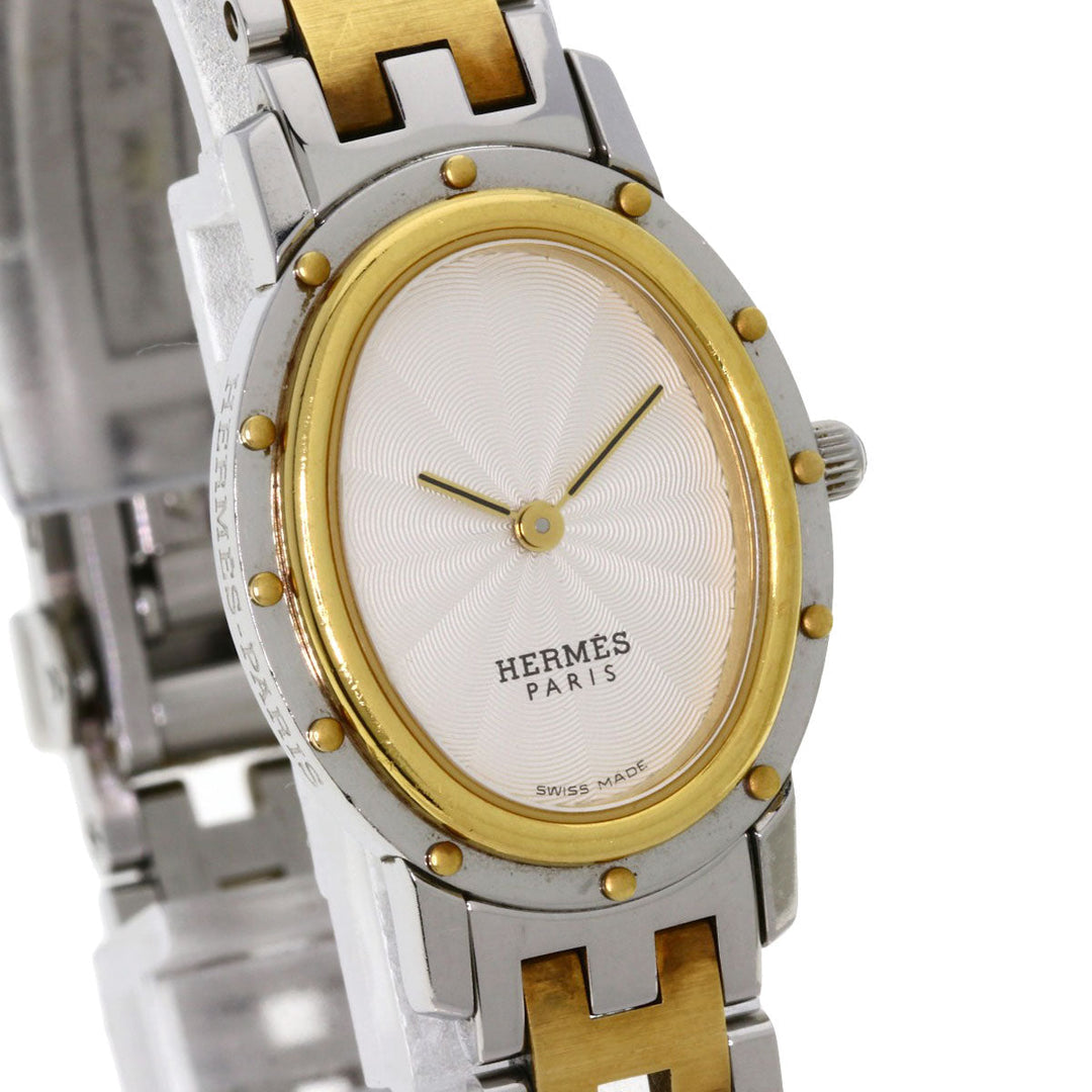 HERMES Watches Quartz CO1.220 Stainless Steel , SSxGP Silver Clipper oval Silver dial Women Used Authentic