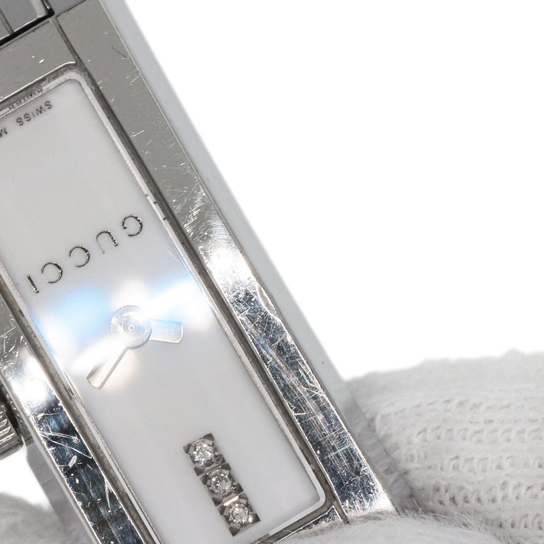 GUCCI Watches Quartz 110 Stainless Steel , Stainless Steel Silver Square Face 3P Diamond white dial Women Used Authentic