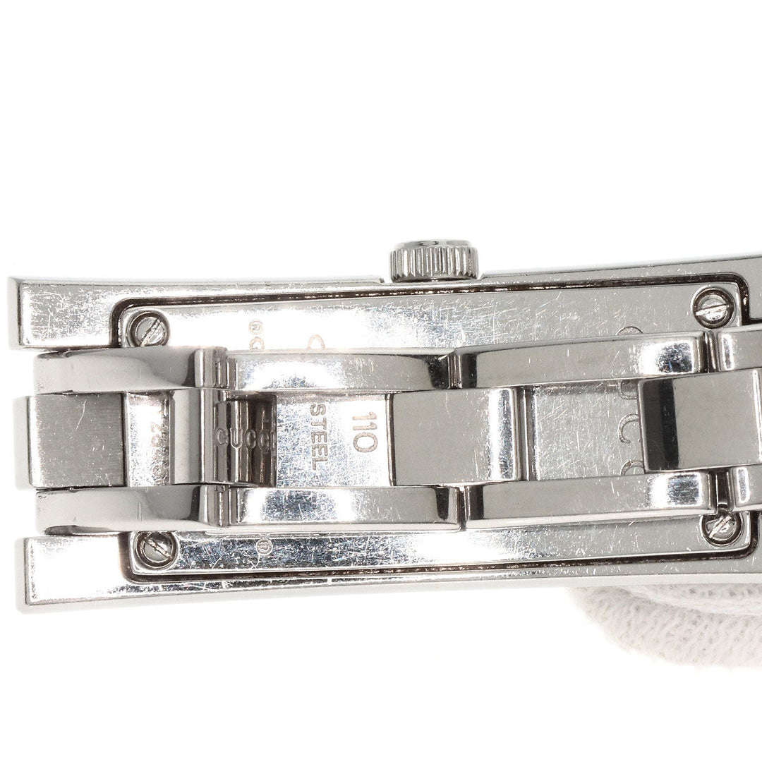 GUCCI Watches Quartz 110 Stainless Steel , Stainless Steel Silver Square Face 3P Diamond white dial Women Used Authentic