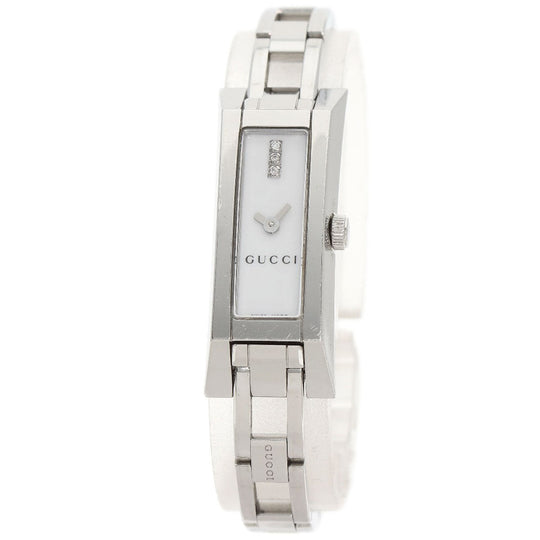 GUCCI Watches Quartz 110 Stainless Steel , Stainless Steel Silver Square Face 3P Diamond white dial Women Used Authentic