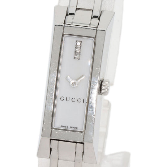 GUCCI Watches Quartz 110 Stainless Steel , Stainless Steel Silver Square Face 3P Diamond white dial Women Used Authentic
