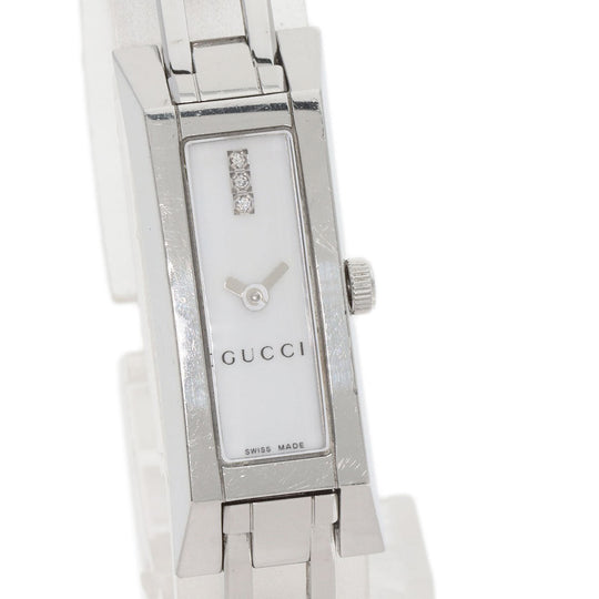 GUCCI Watches Quartz 110 Stainless Steel , Stainless Steel Silver Square Face 3P Diamond white dial Women Used Authentic