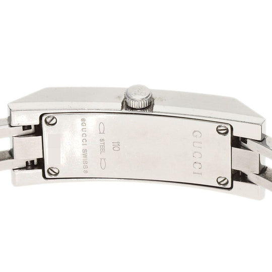 GUCCI Watches Quartz 110 Stainless Steel , Stainless Steel Silver Square Face 3P Diamond white dial Women Used Authentic