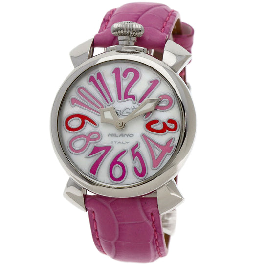 Gaga Milano Watches Quartz Stainless Steel, Leather Silver Manure 40 White shell dial Boys Used Authentic