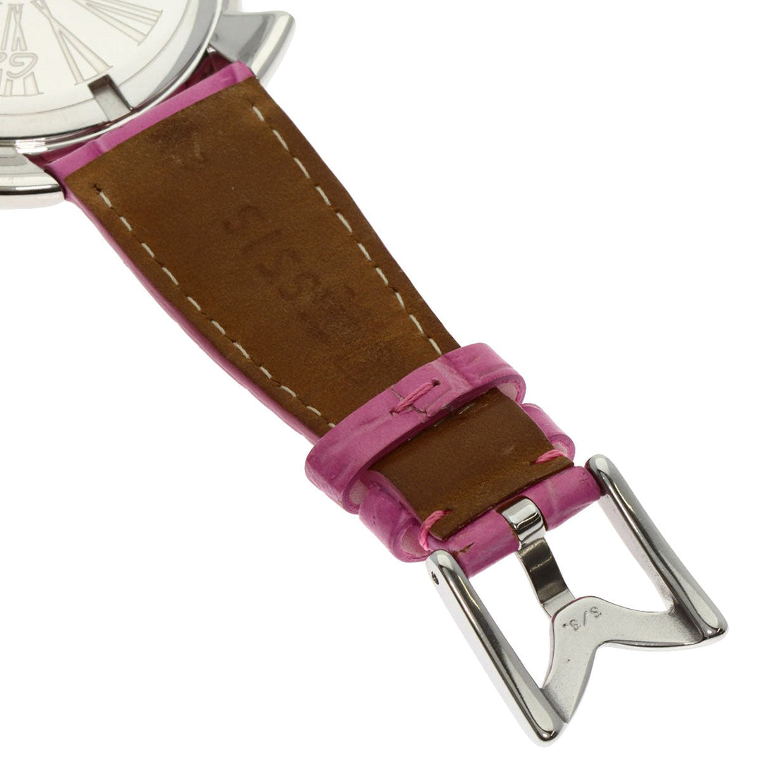Gaga Milano Watches Quartz Stainless Steel, Leather Silver Manure 40 White shell dial Boys Used Authentic