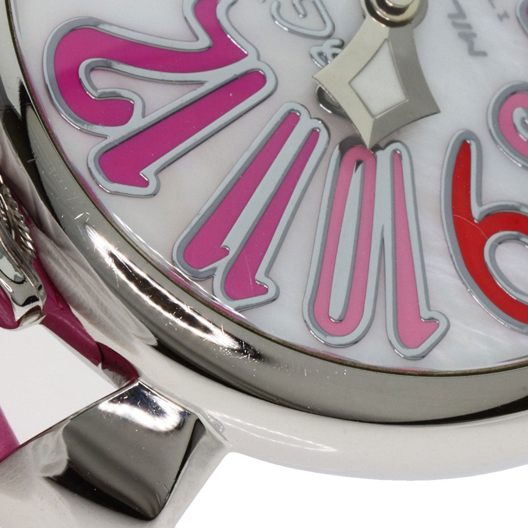 Gaga Milano Watches Quartz Stainless Steel, Leather Silver Manure 40 White shell dial Boys Used Authentic