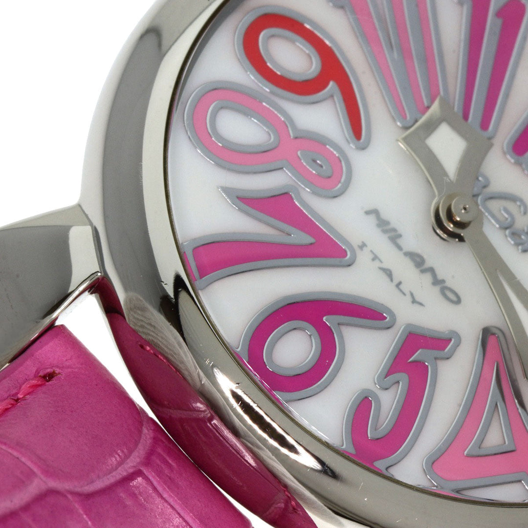 Gaga Milano Watches Quartz Stainless Steel, Leather Silver Manure 40 White shell dial Boys Used Authentic