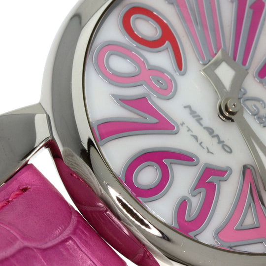 Gaga Milano Watches Quartz Stainless Steel, Leather Silver Manure 40 White shell dial Boys Used Authentic