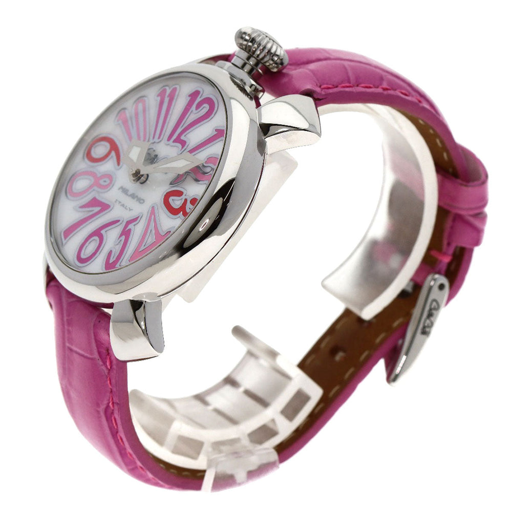 Gaga Milano Watches Quartz Stainless Steel, Leather Silver Manure 40 White shell dial Boys Used Authentic