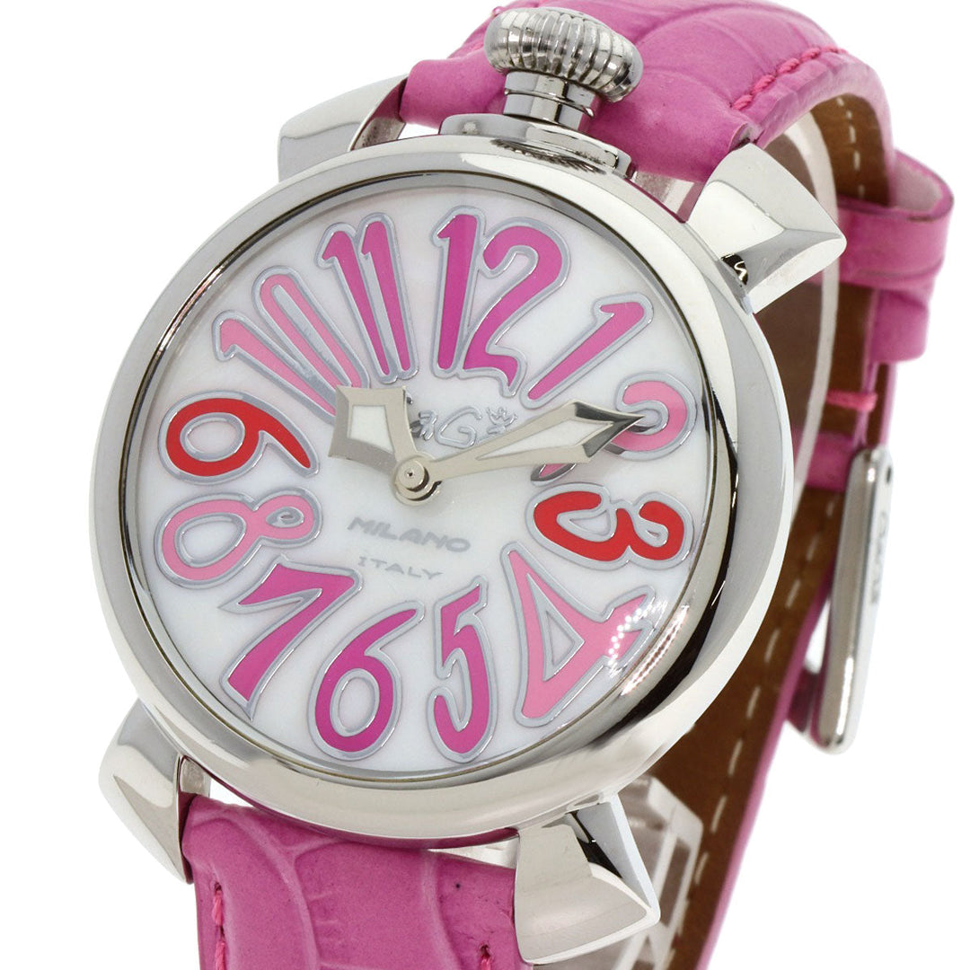 Gaga Milano Watches Quartz Stainless Steel, Leather Silver Manure 40 White shell dial Boys Used Authentic