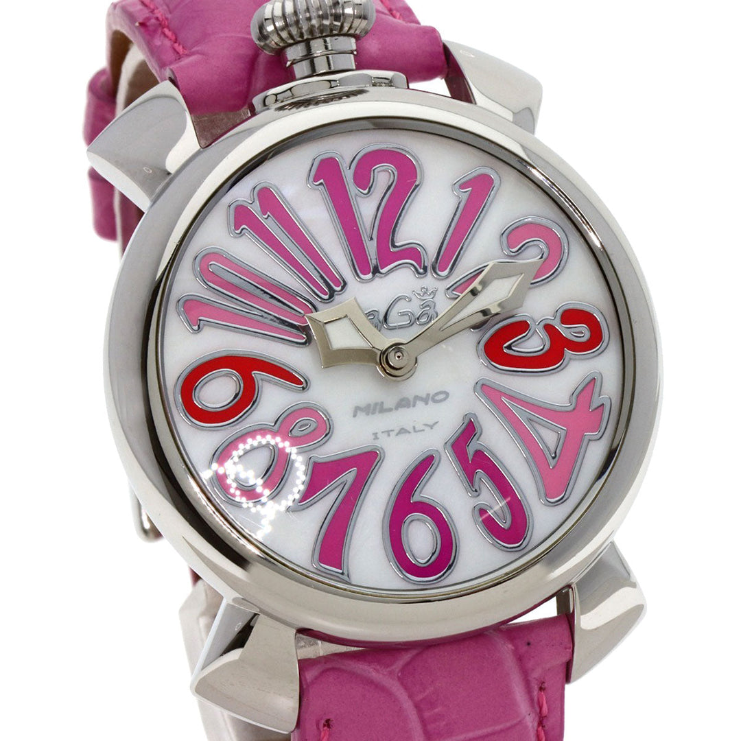 Gaga Milano Watches Quartz Stainless Steel, Leather Silver Manure 40 White shell dial Boys Used Authentic