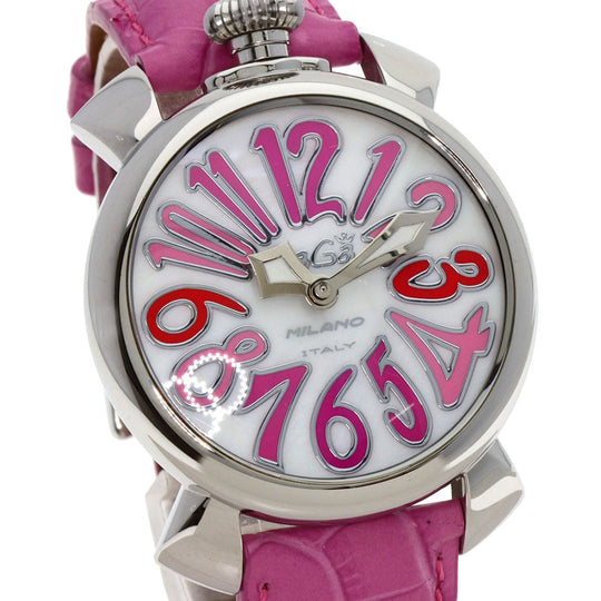 Gaga Milano Watches Quartz Stainless Steel, Leather Silver Manure 40 White shell dial Boys Used Authentic