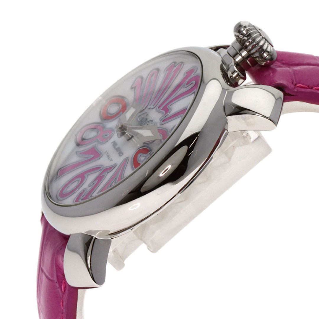 Gaga Milano Watches Quartz Stainless Steel, Leather Silver Manure 40 White shell dial Boys Used Authentic
