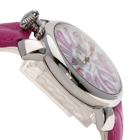 Gaga Milano Watches Quartz Stainless Steel, Leather Silver Manure 40 White shell dial Boys Used Authentic