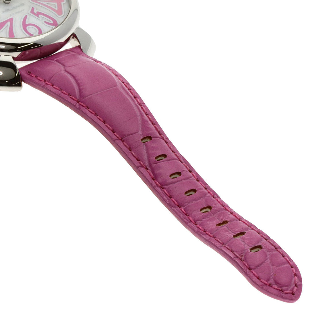 Gaga Milano Watches Quartz Stainless Steel, Leather Silver Manure 40 White shell dial Boys Used Authentic