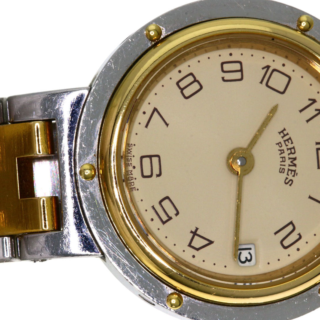 HERMES Watches Quartz Stainless Steel , SSxGP gold Clipper Ivory dial Women Used Authentic