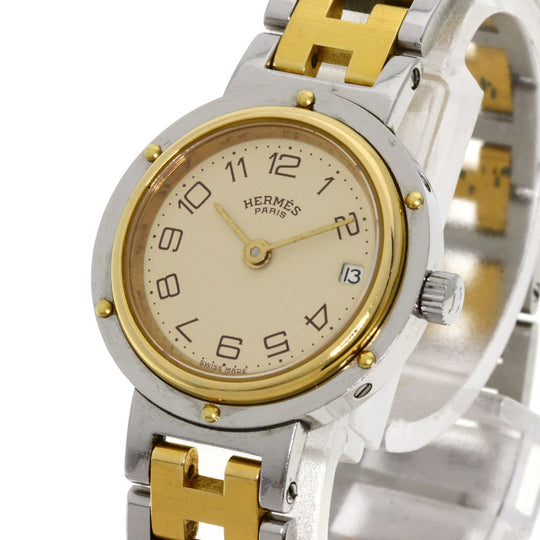 HERMES Watches Quartz Stainless Steel , SSxGP gold Clipper Ivory dial Women Used Authentic